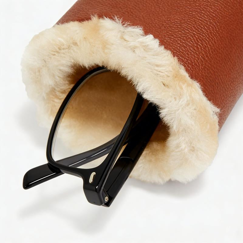 Luxurious Vegan Leather Eyeglasses Holder with Soft Furry Lining - Durable Portable Sunglasses Organizer with Fixed Base