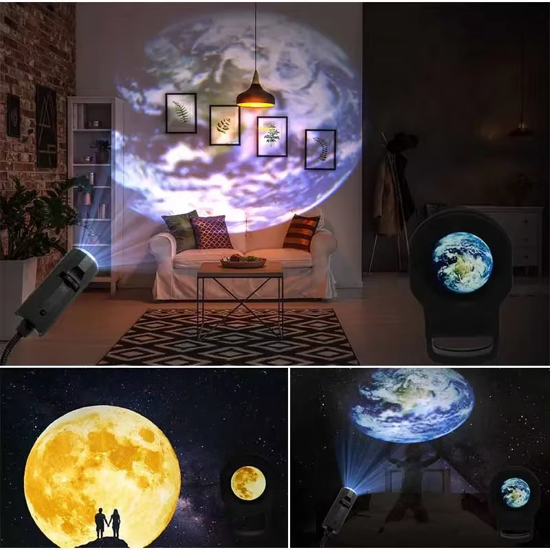 Mini Moon Light Projector Lamp with USB, 5-Color LED Star Galaxy Night Light for Bedroom Wall Decor, Home Atmosphere Lighting Gi