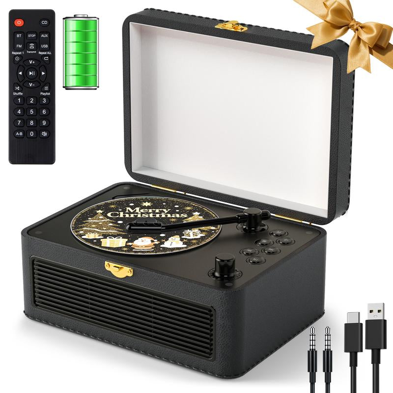 Gueray Retro Bluetooth CD Player - Portable Vintage Music System with Rechargeable Battery, Radio, Remote Control, USB/AUX, and Headphone Jack