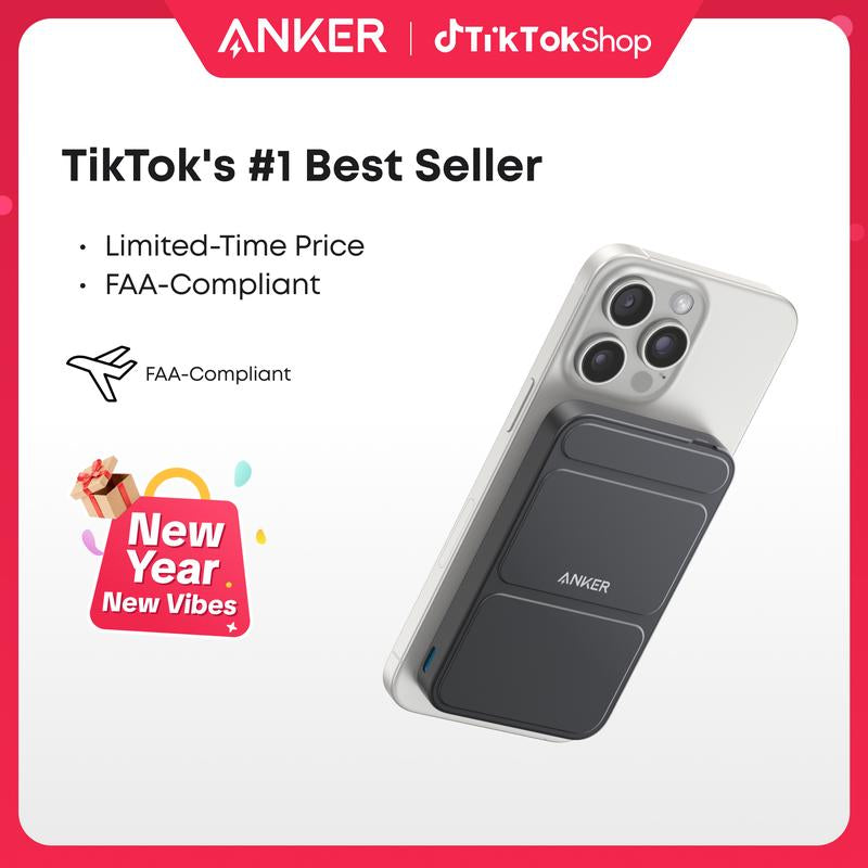 Anker Magnetic Power Bank with Foldable Stand - 5,000mAh, USB-C, Compatible with iPhone 17/16/15/14/13 Series