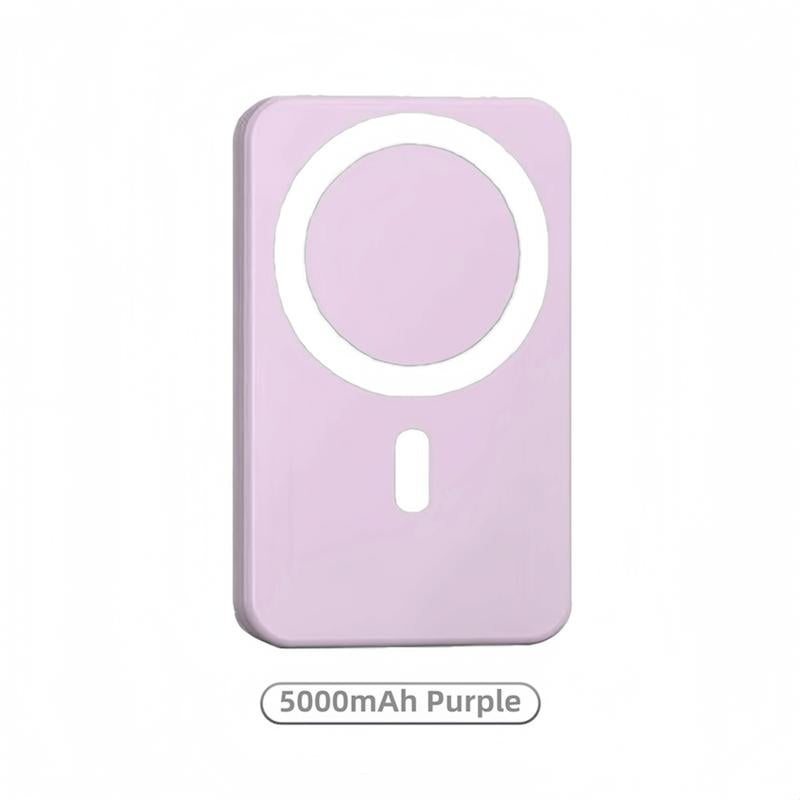 Magnetic Wireless Power Bank 5000mAh - Magsafe-Compatible Portable Charger with 15W Wireless Charging & 20W USB-C PD - Slim Mini Battery Pack for iPhone 12-17 & Qi Android Devices (Includes Ring)