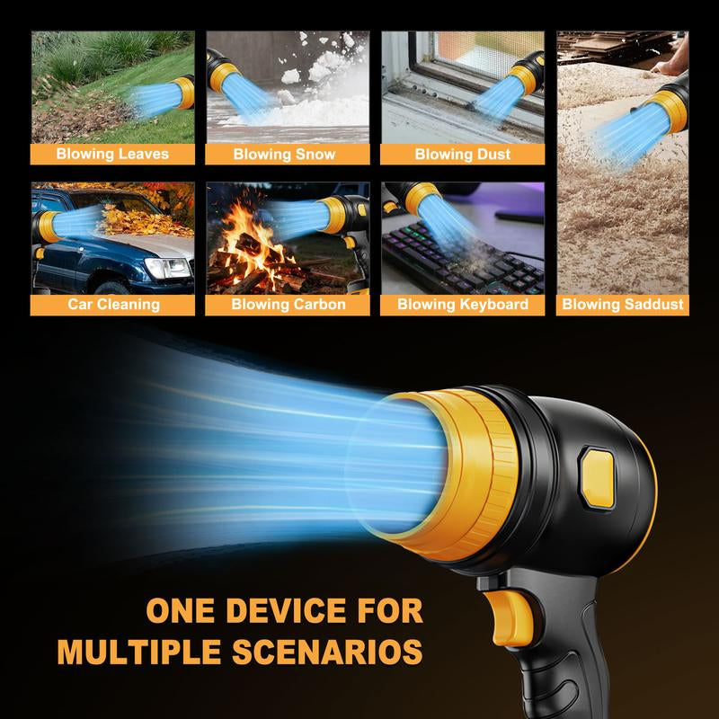 High-Power Cordless Electric Air Blower - 34,000 RPM, Low Noise, Long Battery Life for Effortless Yard Cleaning of Leaves, Snow, and Dust