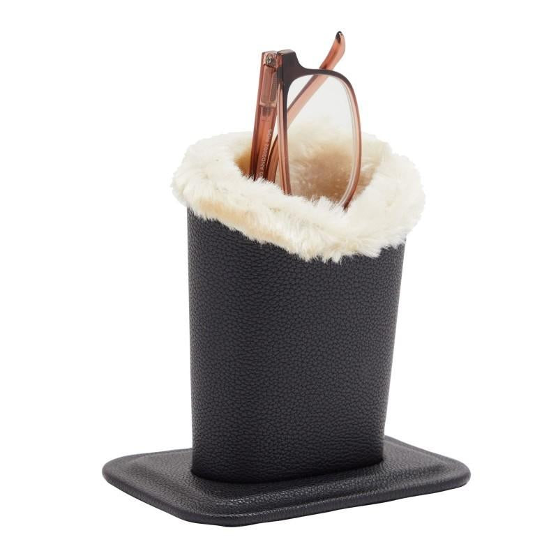 Luxurious Vegan Leather Eyeglasses Holder with Soft Furry Lining - Durable Portable Sunglasses Organizer with Fixed Base