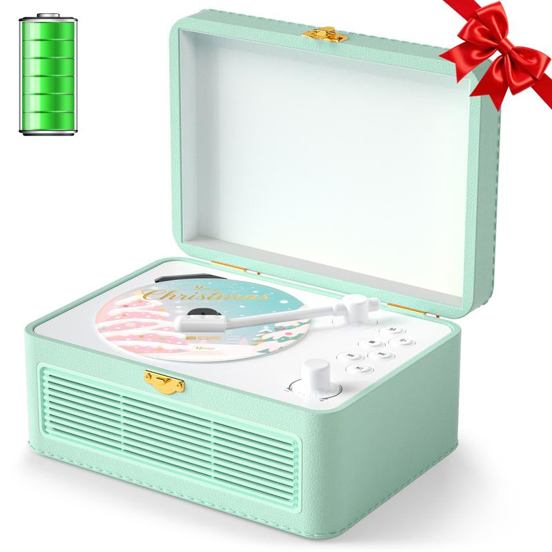 Gueray Retro Bluetooth CD Player - Portable Vintage Music System with Rechargeable Battery, Radio, Remote Control, USB/AUX, and Headphone Jack