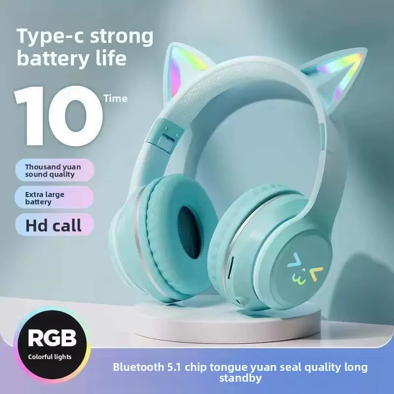Cat'S Ears Headset RGB Light Smile Face TWS Headset Gradient New Headphone Pink Little Girl Earphone Gift Suitable for Any Phone