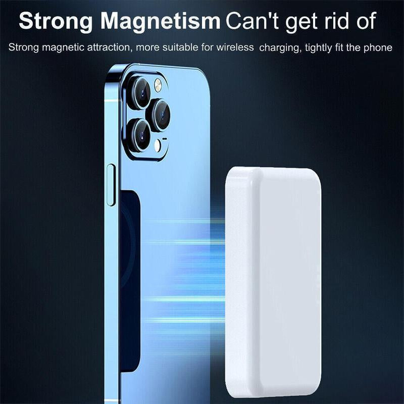 Magnetic Wireless Power Bank 5000mAh - Magsafe-Compatible Portable Charger with 15W Wireless Charging & 20W USB-C PD - Slim Mini Battery Pack for iPhone 12-17 & Qi Android Devices (Includes Ring)