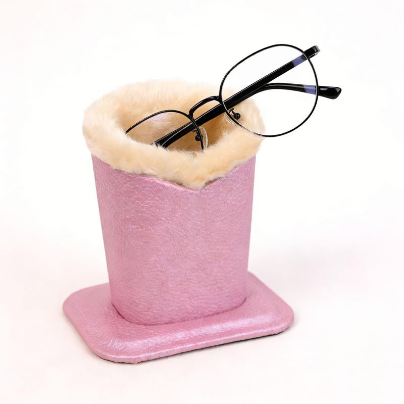 Luxurious Vegan Leather Eyeglasses Holder with Soft Furry Lining - Durable Portable Sunglasses Organizer with Fixed Base