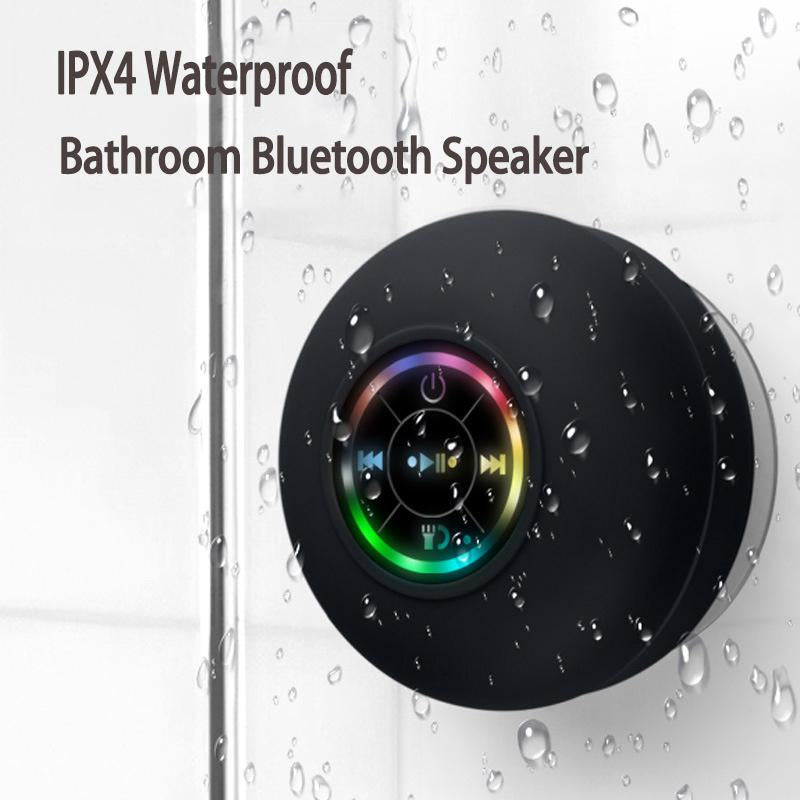 Waterproof Speaker Portable Suction Cup with LED Lights Rechargeable Bluetooth-Compatible for Home Bathroom Outdoor Shower Black Wireless Speaker，Hands-Free