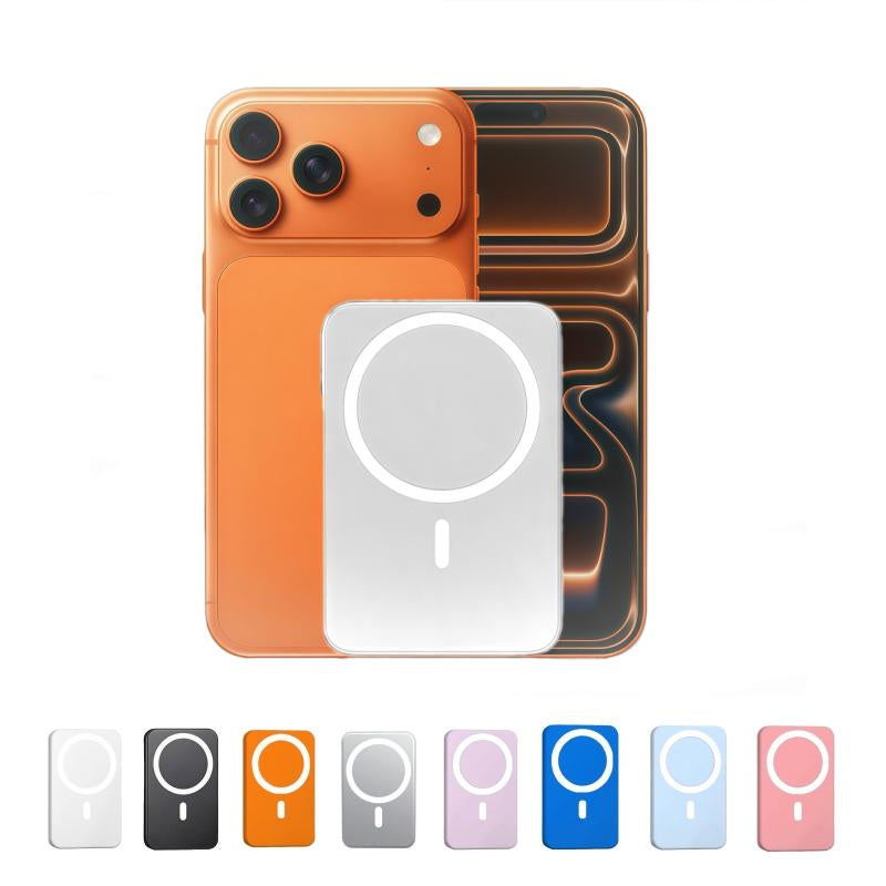 Magnetic Wireless Power Bank 5000mAh - Magsafe-Compatible Portable Charger with 15W Wireless Charging & 20W USB-C PD - Slim Mini Battery Pack for iPhone 12-17 & Qi Android Devices (Includes Ring)