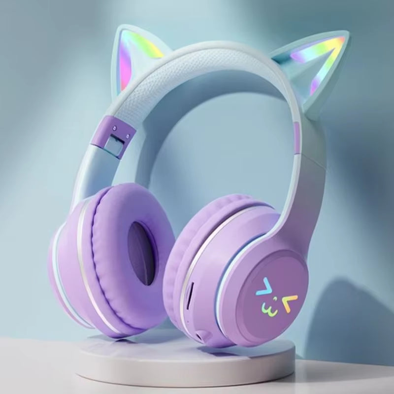 Cat'S Ears Headset RGB Light Smile Face TWS Headset Gradient New Headphone Pink Little Girl Earphone Gift Suitable for Any Phone